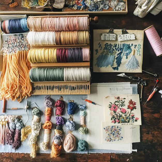 Contact desk with embroidery samples